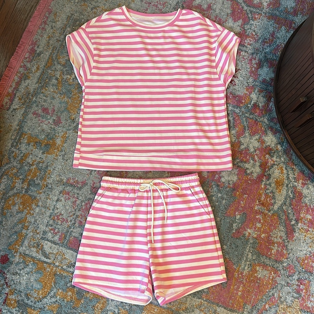 Pink and White Striped Lounge Set - like new - Picture 2 of 3